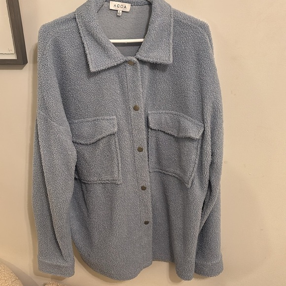 Blue Sherpa Button Up Shacket 💙 - Picture 3 of 7